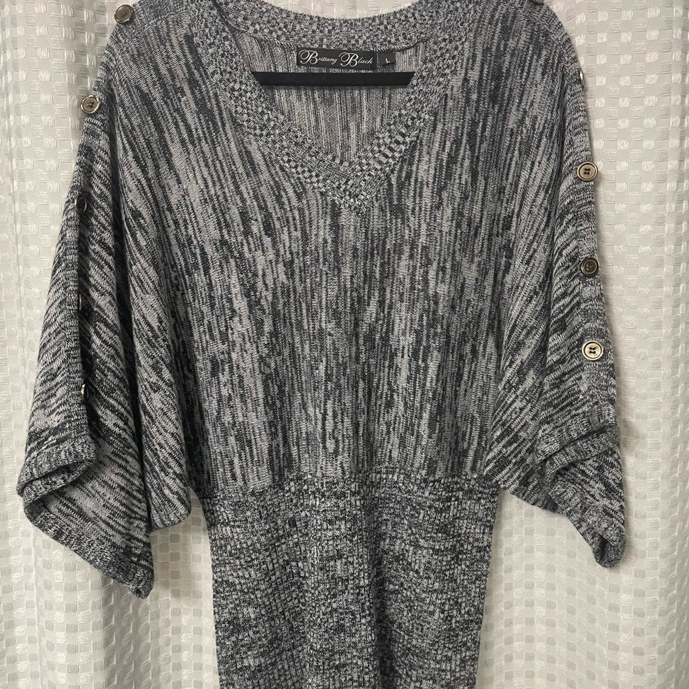 Brittany Black Charcoal V-Neck Sweater with Button Details